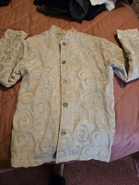 Coldwater Creek Cream Textured Swirl Button-Front Jacket